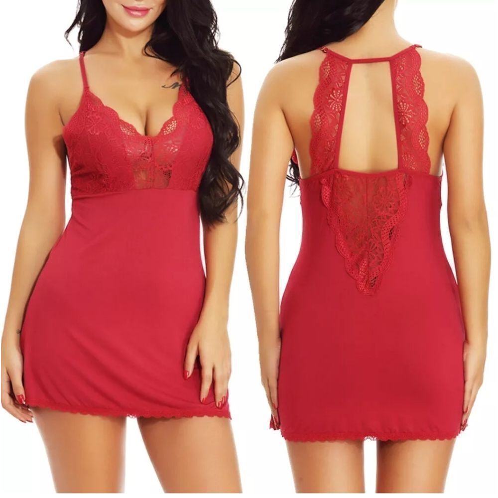 Womens Lady Sexy Lingerie Lace Deep-V Pajamas Baby